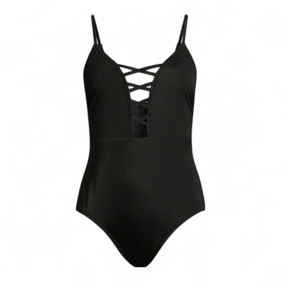 No Boundaries Ribbed Lace Up One-Piece Swimsuit Plus Size XXL (20) Slimming NEW - Picture 5 of 10